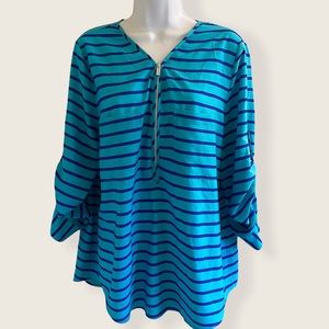 Calvin Klein womens striped zip pocket top blouse XL